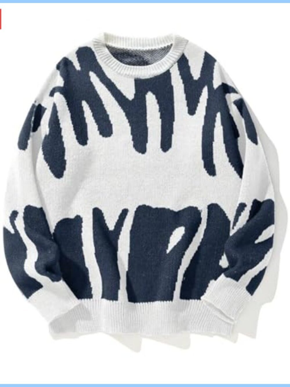 Men's Oversized Y2K Flame Graphic Knit Pullover Sweater Crew Neck